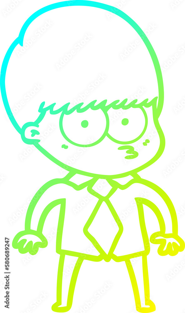cold gradient line drawing nervous cartoon boy wearing shirt and tie cold gradient line drawing nervous cartoon boy wearing shirt and tie