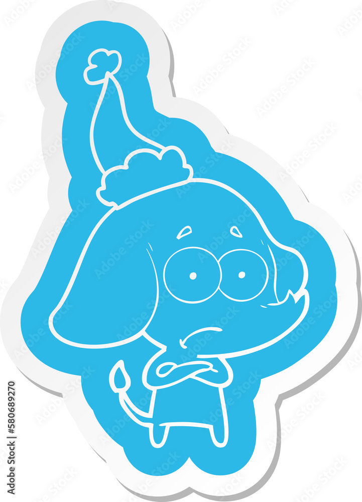 cartoon sticker of a unsure elephant wearing santa hat cartoon sticker of a unsure elephant wearing santa hat