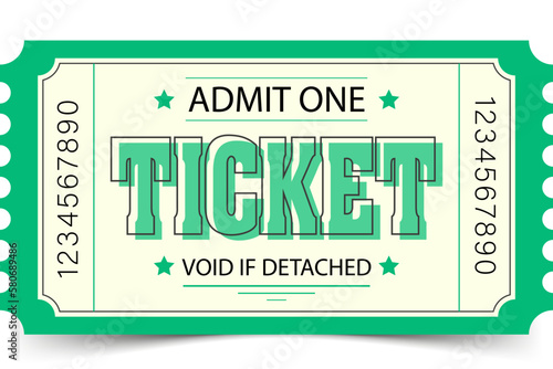 Coupon ticket for park cinema theater in green colors with text on yellow background