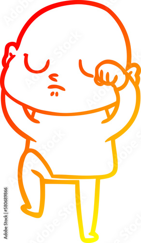 warm gradient line drawing cartoon bald man