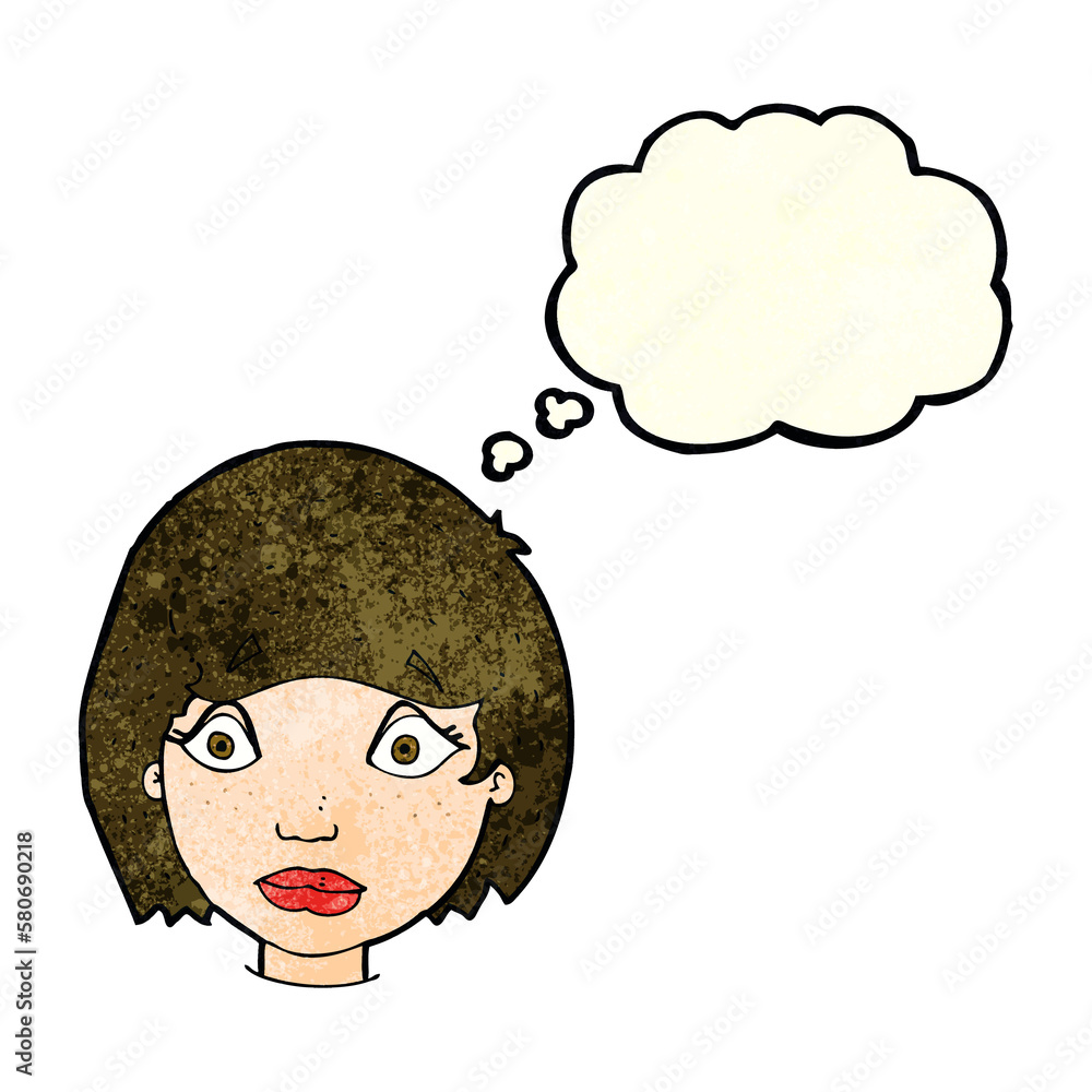cartoon worried female face with thought bubble cartoon worried female face with thought bubble