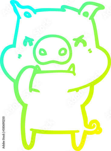 cold gradient line drawing angry cartoon pig