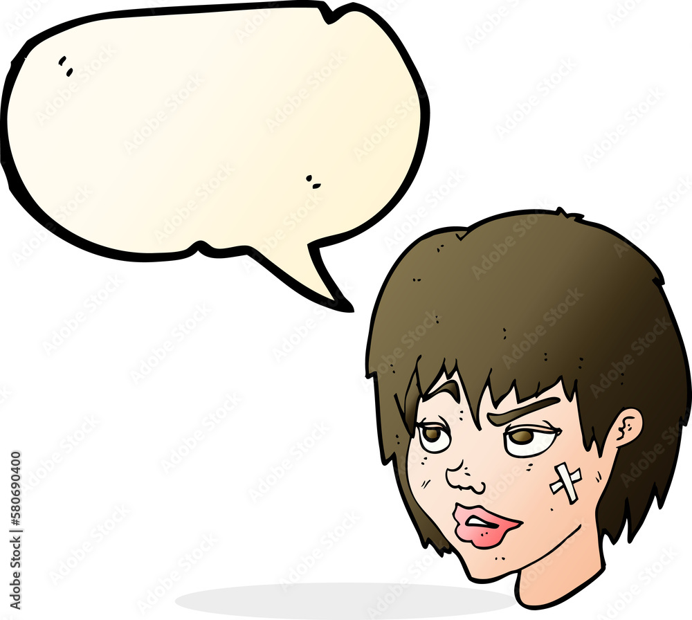 cartoon woman with plaster on face with speech bubble cartoon woman with plaster on face with speech bubble