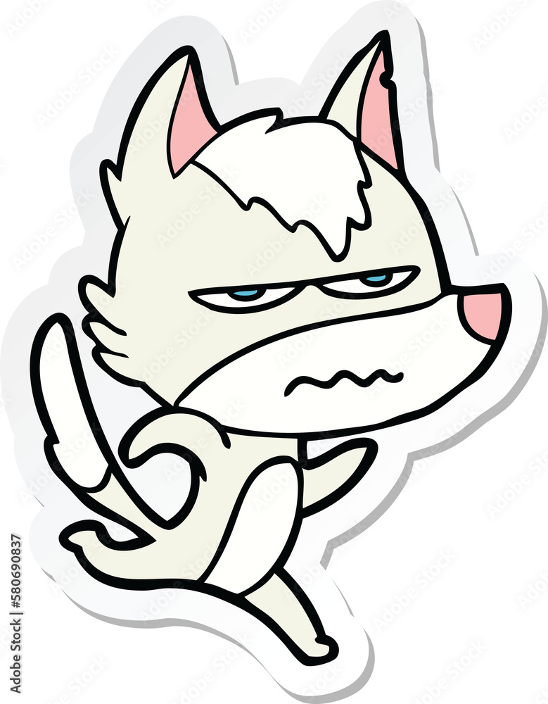 Fototapeta premium sticker of a cartoon annoyed wolf