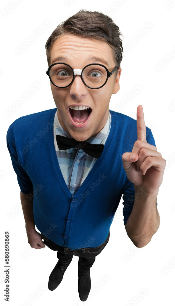 Fototapeta premium Positive Nerd man in round glasses