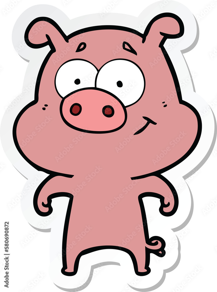 sticker of a happy cartoon pig sticker of a happy cartoon pig