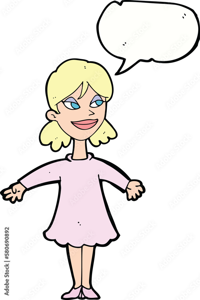 cartoon woman with open arms with speech bubble cartoon woman with open arms with speech bubble