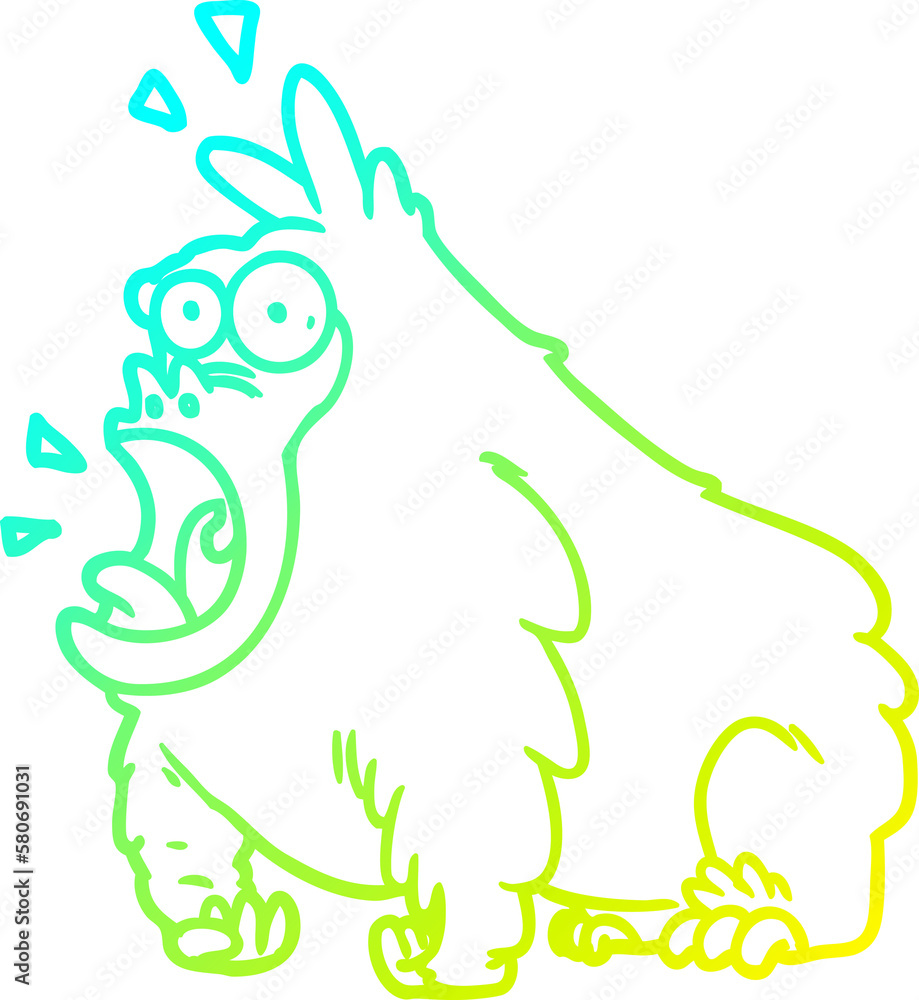 Fototapeta premium cold gradient line drawing cartoon shouting gorilla