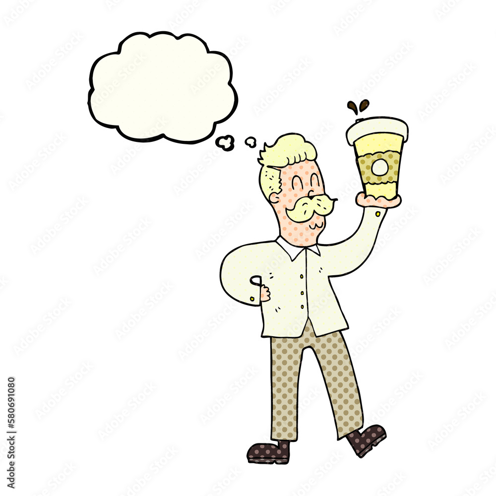 thought bubble cartoon man with coffee cups thought bubble cartoon man with coffee cups