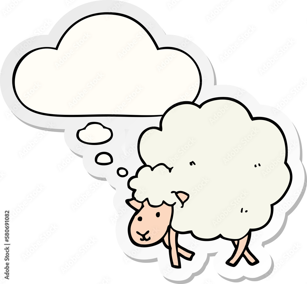 cartoon sheep and thought bubble as a printed sticker cartoon sheep and thought bubble as a printed sticker