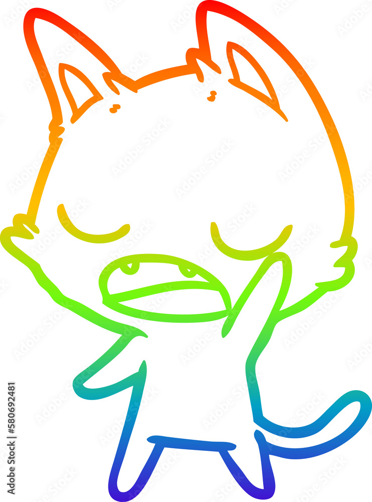 Obraz premium rainbow gradient line drawing talking cat cartoon