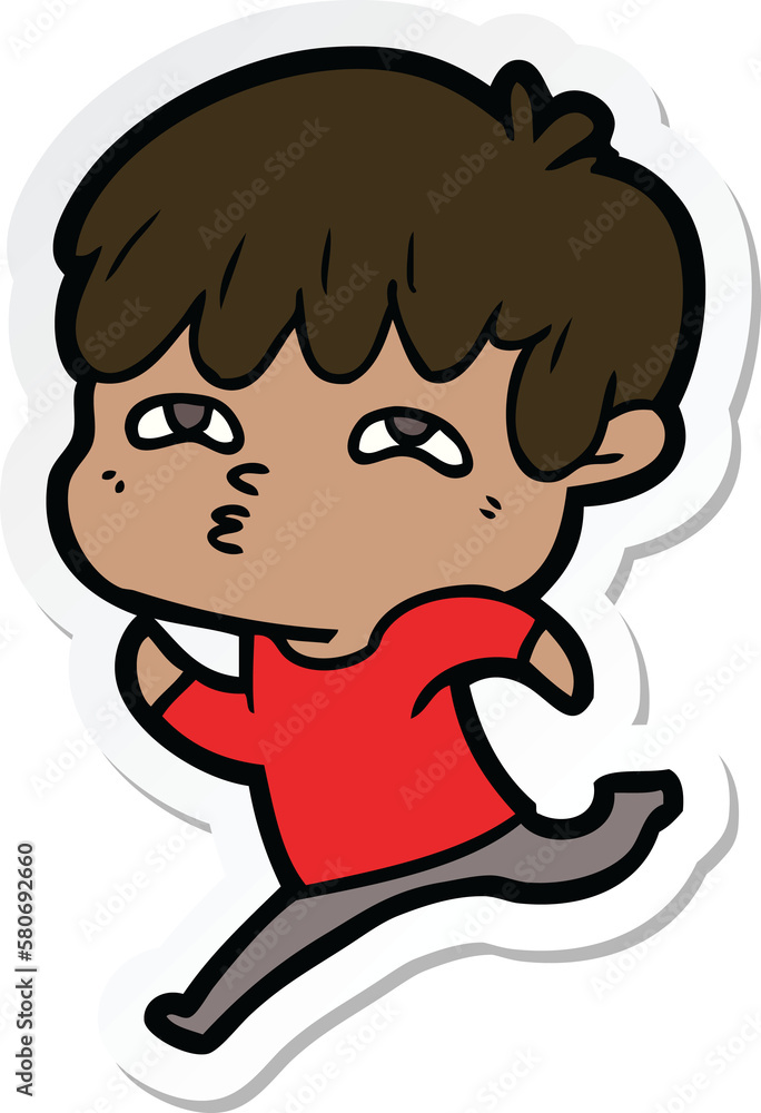 sticker of a cartoon curious man sticker of a cartoon curious man