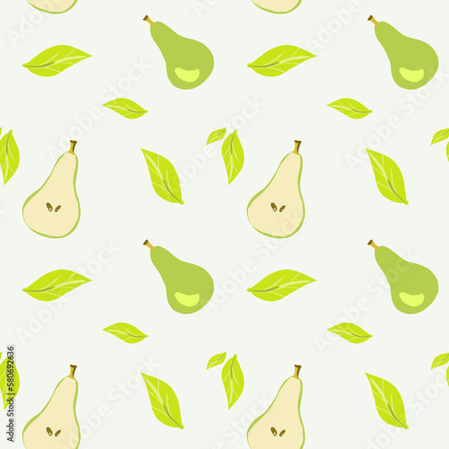 Pear summer fruit seamless pattern.