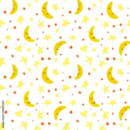 Moons and stars seamless pattern.