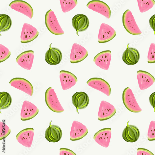 Watermelon summer fruit seamless pattern.