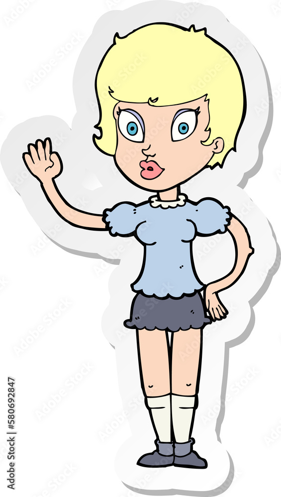 sticker of a cartoon pretty girl waving sticker of a cartoon pretty girl waving