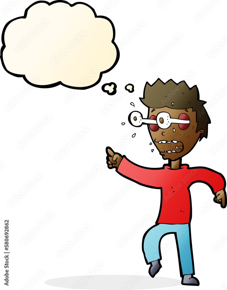 cartoon man with popping out eyes with thought bubble cartoon man with popping out eyes with thought bubble