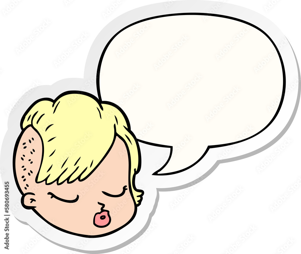 cartoon female face and speech bubble sticker
