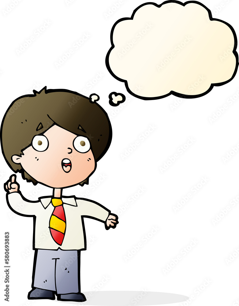 cartoon schoolboy answering question with thought bubble cartoon schoolboy answering question with thought bubble