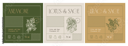 Abstract botanical vector cosmetics printable label design template for branding packaging design