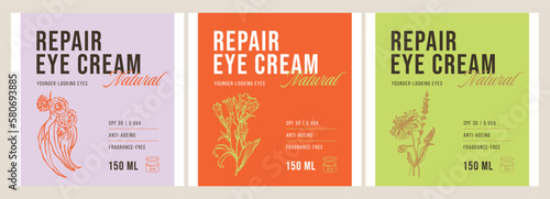 Abstract botanical vector cosmetics printable label design template for branding packaging design