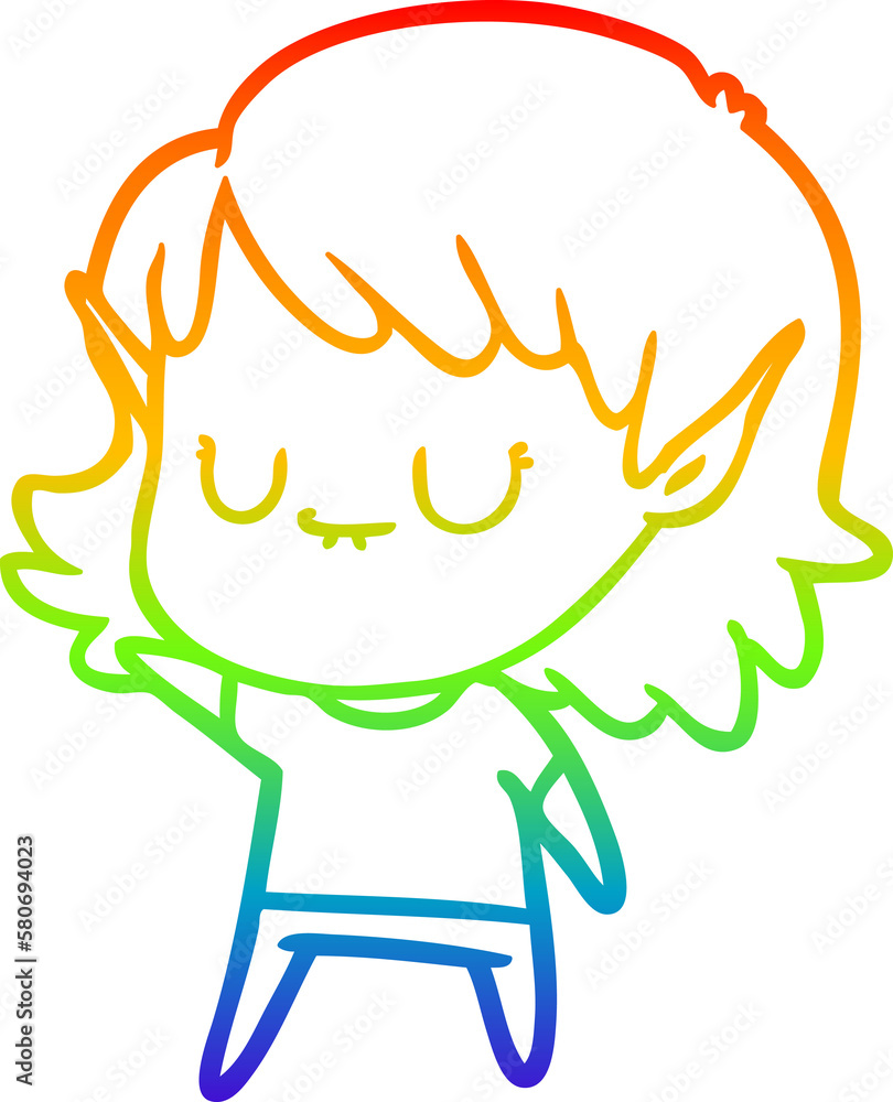 rainbow gradient line drawing happy cartoon elf girl rainbow gradient line drawing happy cartoon elf girl
