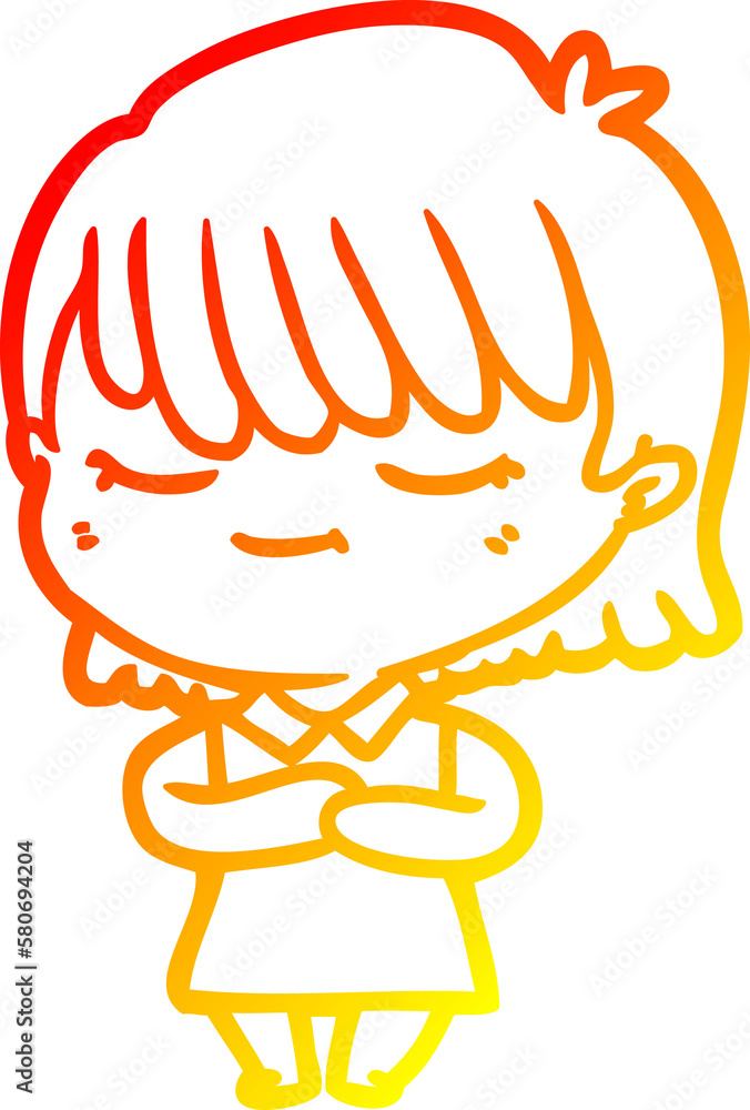warm gradient line drawing cartoon woman