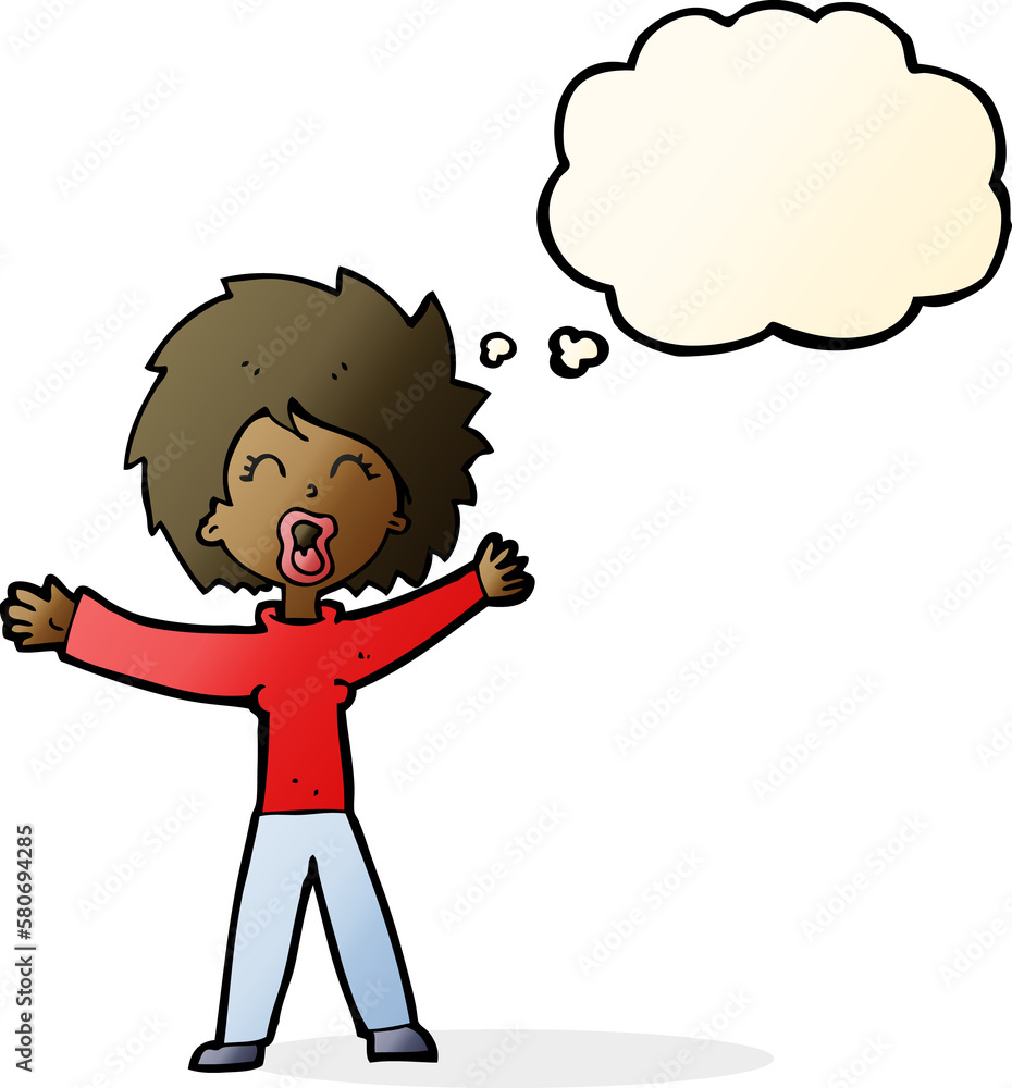 cartoon woman shouting with thought bubble cartoon woman shouting with thought bubble