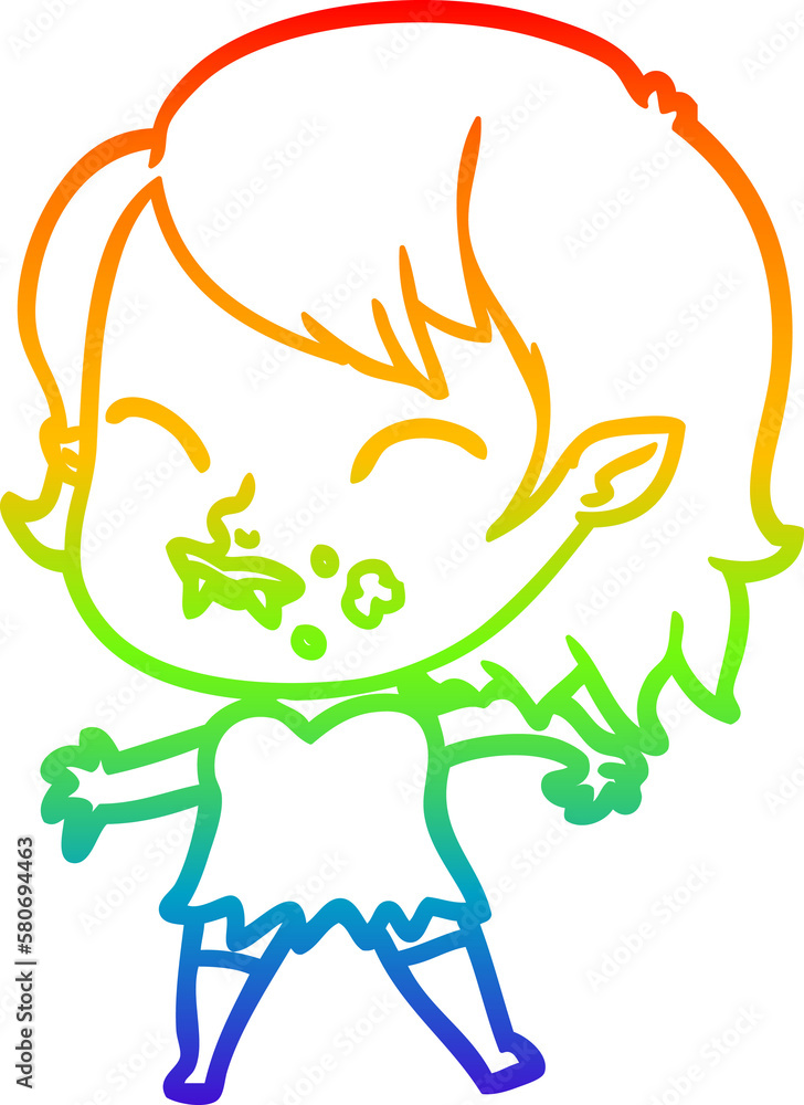 rainbow gradient line drawing cartoon vampire girl with blood on cheek rainbow gradient line drawing cartoon vampire girl with blood on cheek