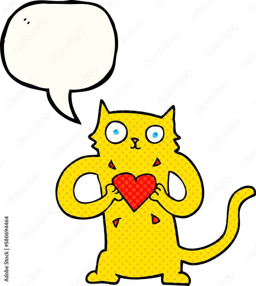 comic book speech bubble cartoon cat with love heart comic book speech bubble cartoon cat with love heart