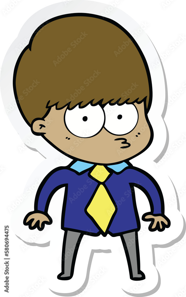 sticker of a nervous cartoon boy wearing shirt and tie sticker of a nervous cartoon boy wearing shirt and tie