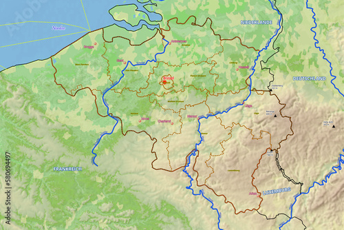 Geographische physische Karte von Belgien