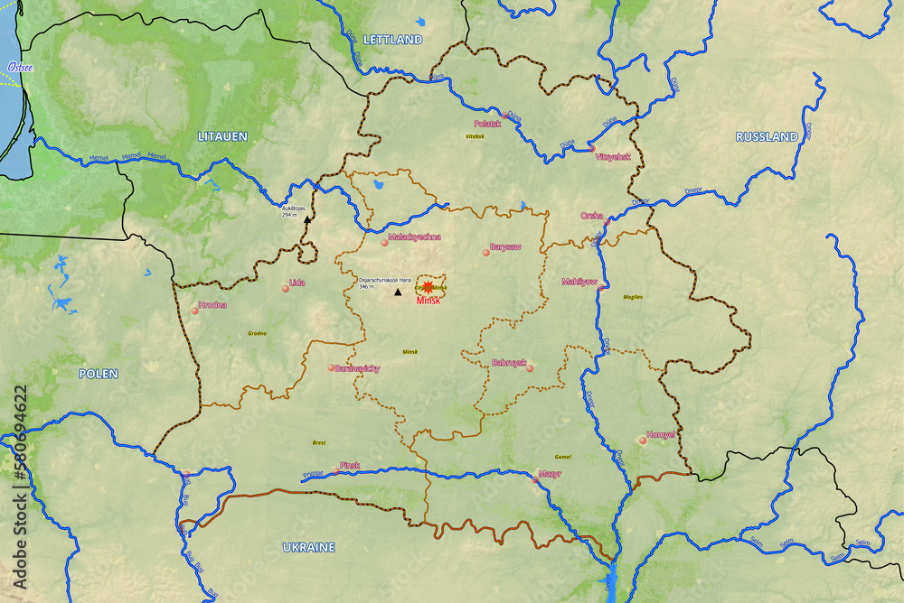 Geographische physische Karte von Belarus