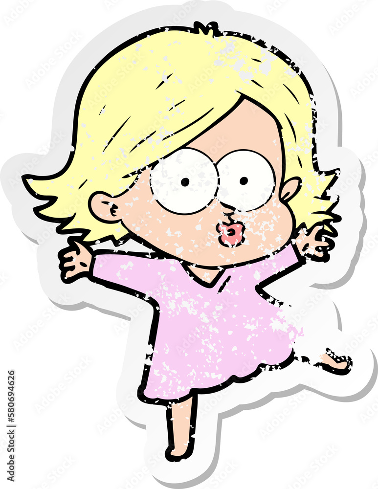 Obraz premium distressed sticker of a cartoon girl pouting