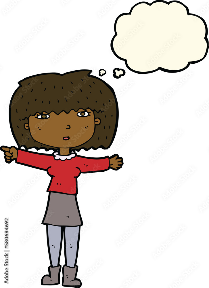 cartoon girl pointing with thought bubble cartoon girl pointing with thought bubble