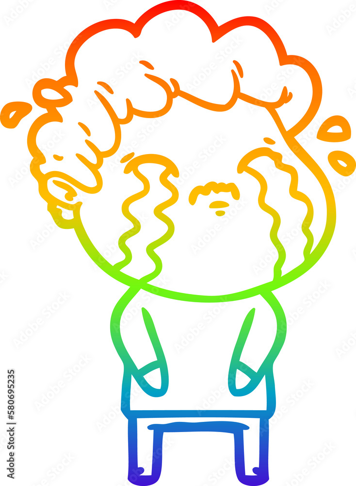 rainbow gradient line drawing cartoon man crying rainbow gradient line drawing cartoon man crying