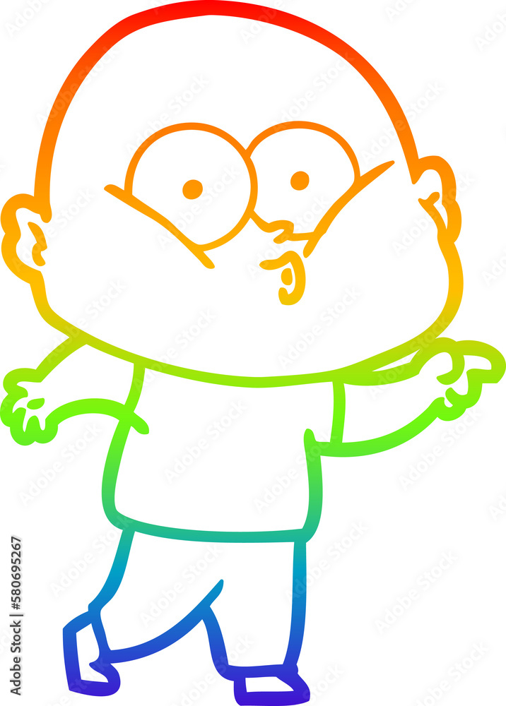 Obraz premium rainbow gradient line drawing cartoon bald man staring