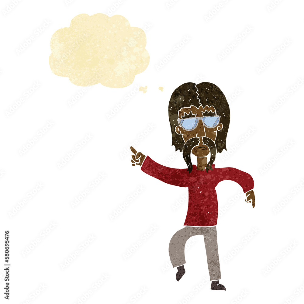 cartoon hippie man wearing glasses with thought bubble cartoon hippie man wearing glasses with thought bubble
