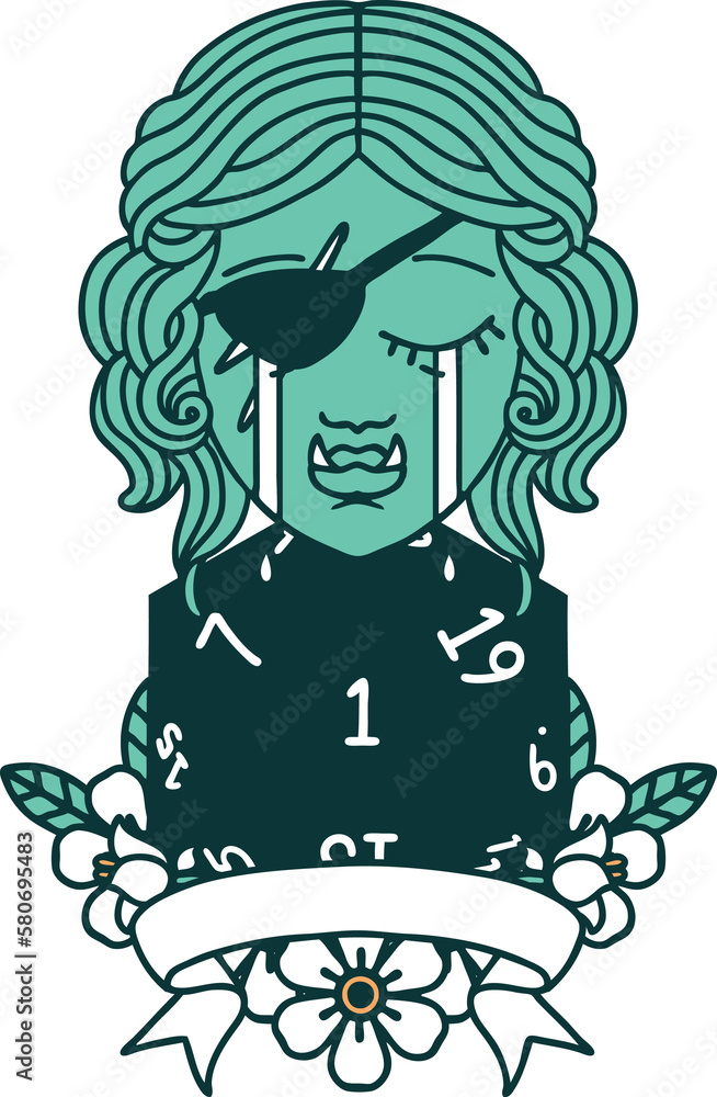 crying orc rogue character with natural one roll illustration crying orc rogue character with natural one roll illustration