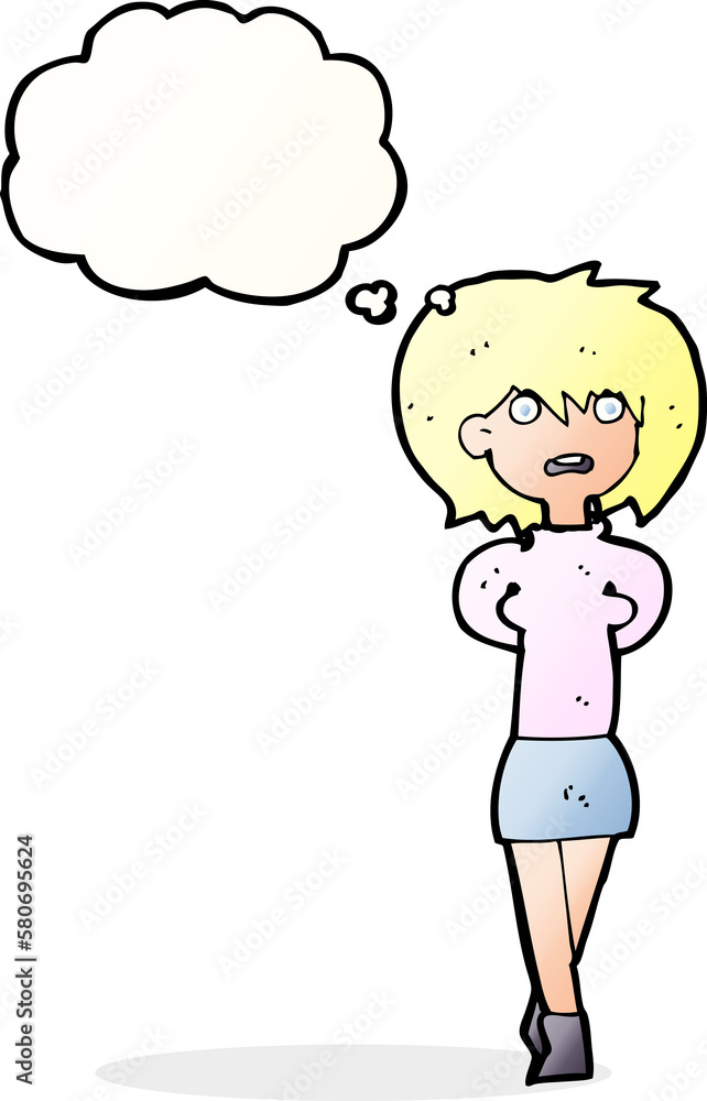 cartoon shocked woman with thought bubble cartoon shocked woman with thought bubble