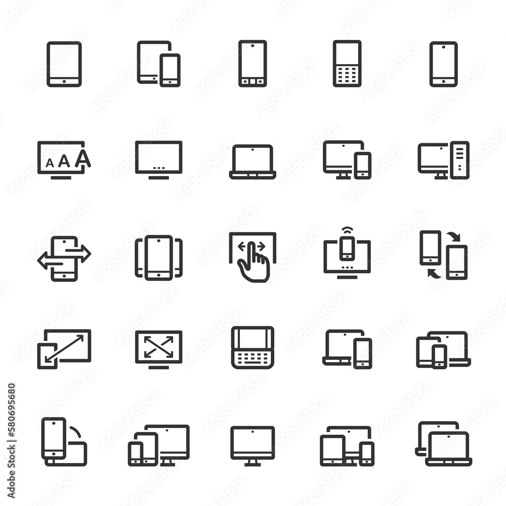 Icon set - device and responsive outline stroke
