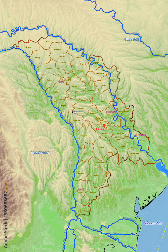 Geographische physische Karte von Republik Moldau Geographische physische Karte von Republik Moldau