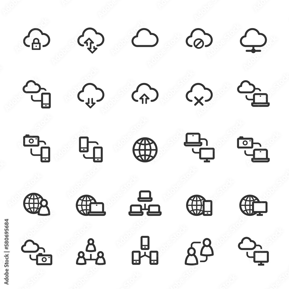 Icon set - network and connectivity outline stroke Icon set - network and connectivity outline stroke