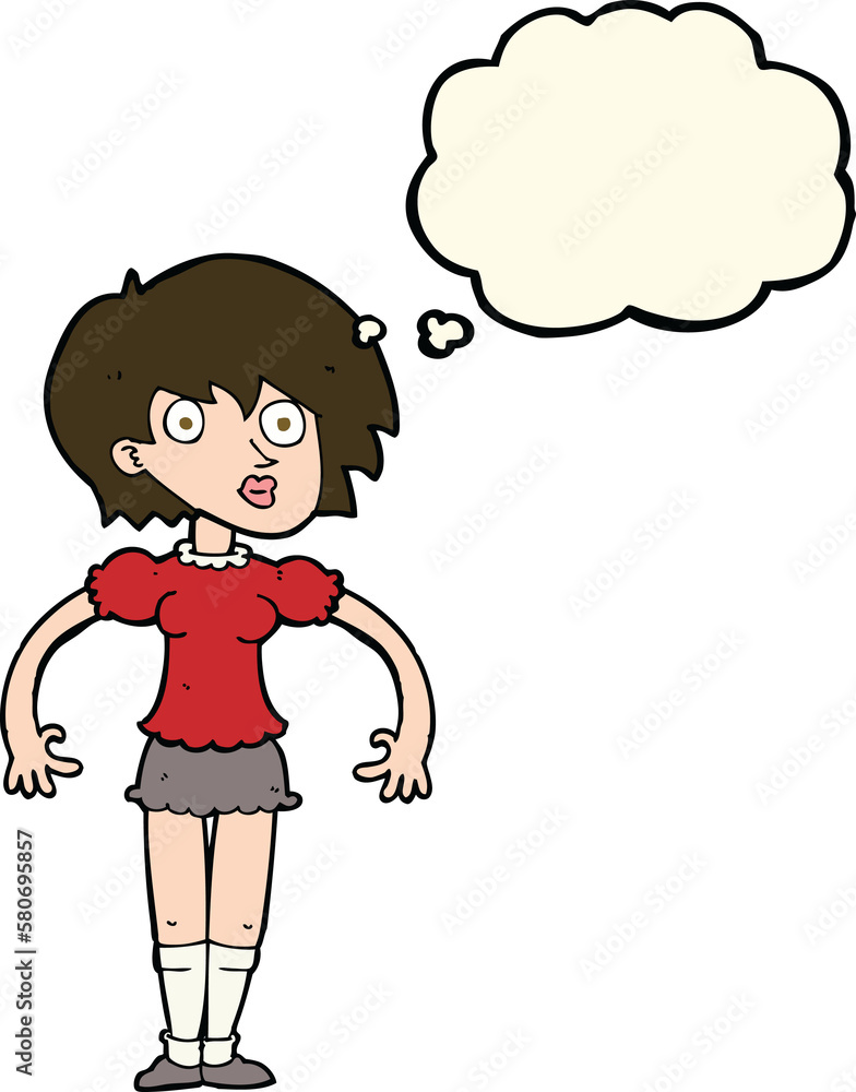 cartoon surprised woman with thought bubble cartoon surprised woman with thought bubble