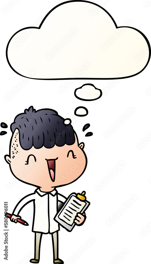 cartoon happy boy surprised and thought bubble in smooth gradient style cartoon happy boy surprised and thought bubble in smooth gradient style