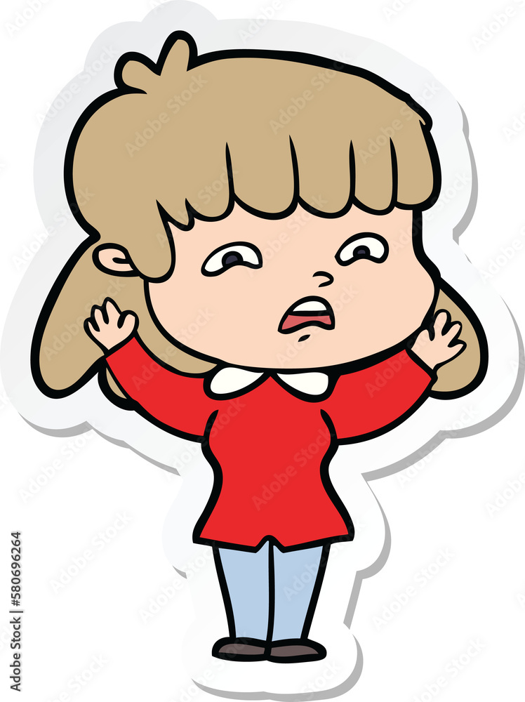 sticker of a cartoon worried woman