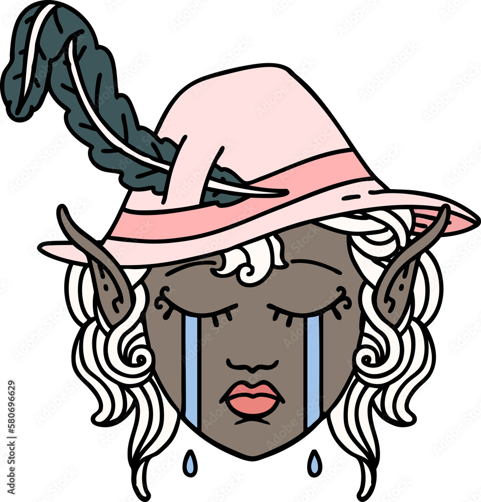 crying elf bard character face illustration crying elf bard character face illustration