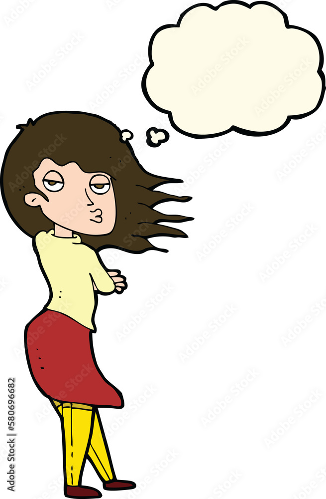 cartoon woman making photo face with thought bubble cartoon woman making photo face with thought bubble