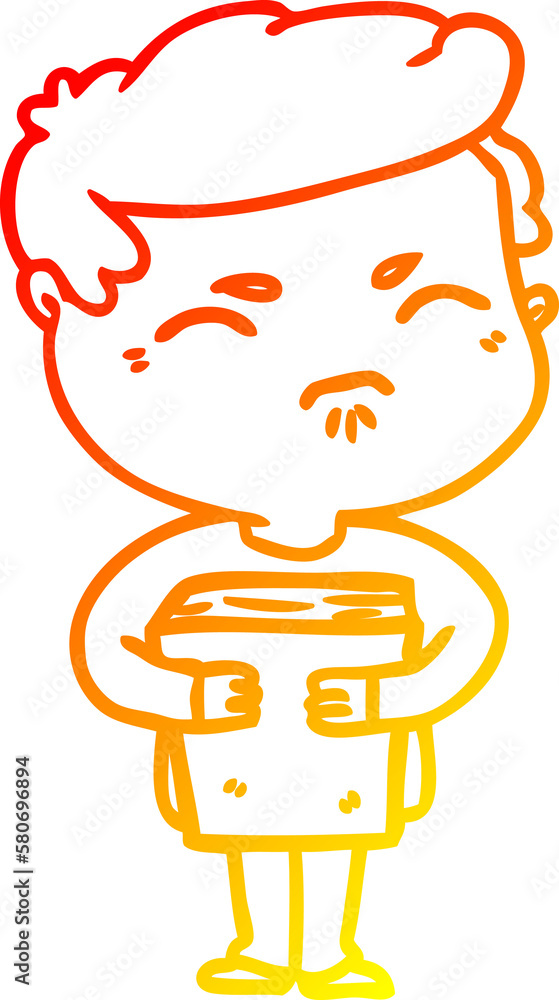warm gradient line drawing cartoon annoyed man with book warm gradient line drawing cartoon annoyed man with book