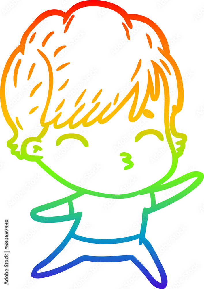 rainbow gradient line drawing cartoon woman thinking rainbow gradient line drawing cartoon woman thinking